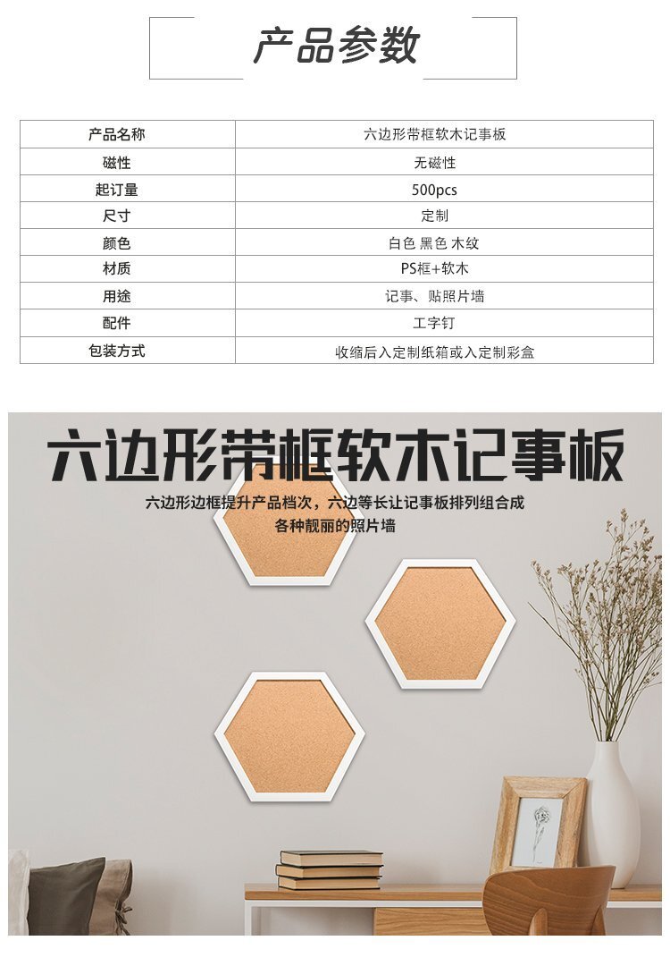 M11 六邊形塑料框軟木告示板產(chǎn)品詳情1